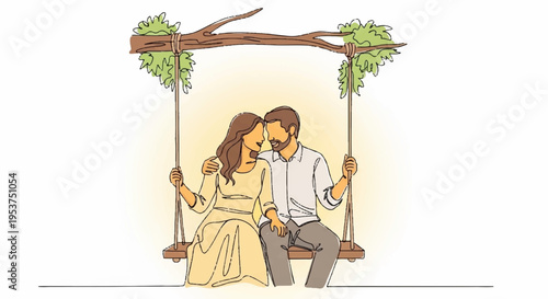 Loving couple sharing a romantic moment on a swing together outdoors