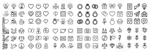 Love icons with heart ring outline