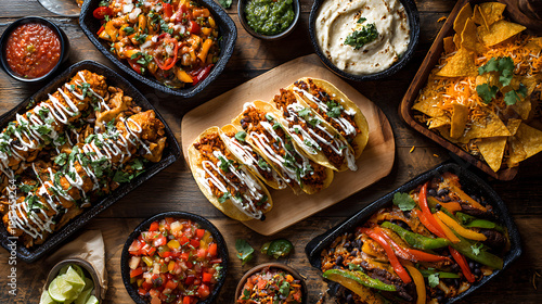 Fotografie A variety of mexican food on a wooden table