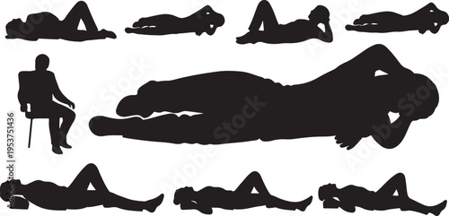 Silhouettes of people in various poses and positions
