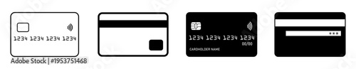Credit and debit card icon set. Payment card symbols for banking UI , ecommerce checkout contactless payment and shopping app designs