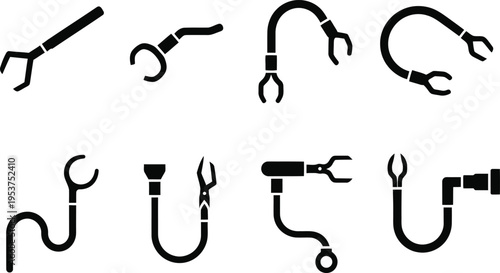 Silhouette bundle icons of various cable and wire connectors and terminals