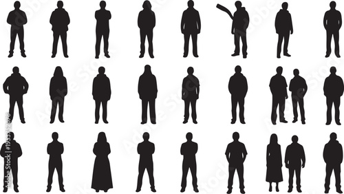 Collection of human silhouettes in various poses standing