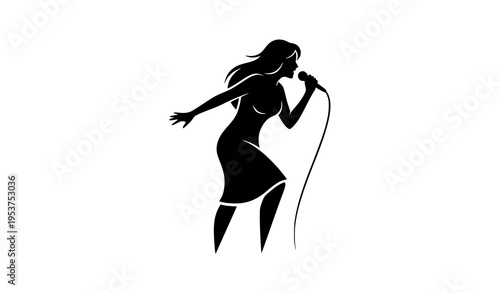 Female singer silhouette dynamic performance vector illustration music artist isolated on white background