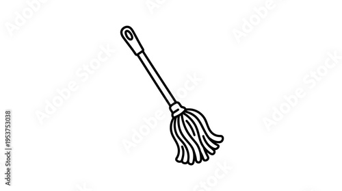 Simple Black and White Line Drawing of a Mop