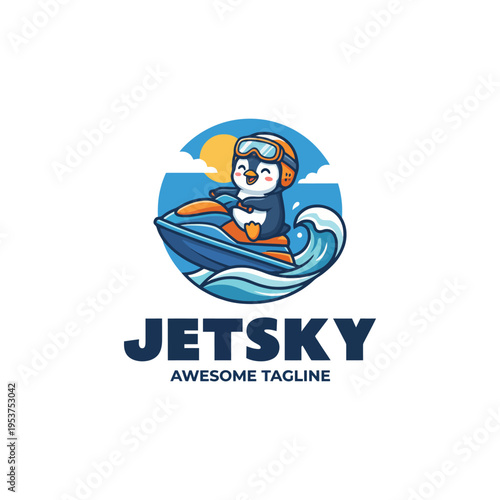 A delightful logo featuring a cute penguin on a jetski embodies joy and excitement, making it a perfect fit for brands focused on leisure and water adventures.