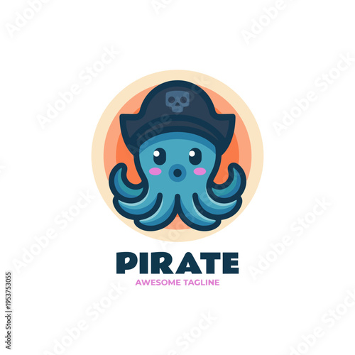 This colorful logo features a cute octopus dressed as a pirate, complete with a skull-cap, ideal for brands related to adventure, sea, and playful themes.