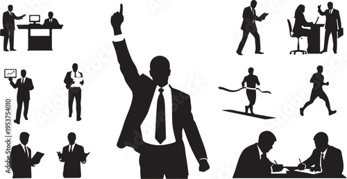 Business Professionals in Various Office and Recreational Activities Silhouette