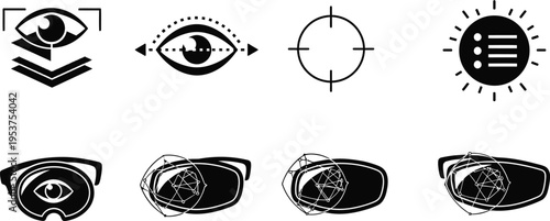 Silhouette bundle icons set for designers and developers eye and sun symbols