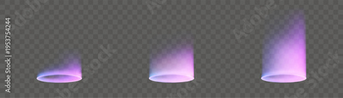 Pink and purple volumetric light cones with a soft glow and oval highlights at the base. An abstract spotlight or portal effect for futuristic interfaces and game graphics.