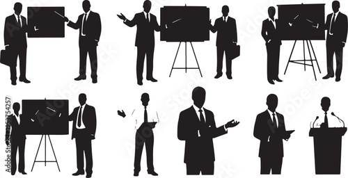 Silhouettes of Business People in Various Professional Settings and Poses
