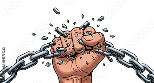 Fist Breaking Chains - Symbol of Freedom and Overcoming Obstacles.