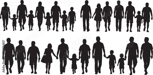 Diverse family silhouettes walking together in unity and love