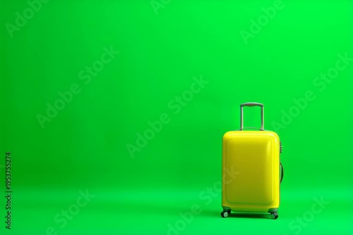 Yellow Hard-Shell Trolley Suitcase Spinning 360 Degrees on a Solid Green Background