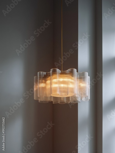 Stylish, translucent pendant light casting warm glow, perfect for contemporary interior design and ambient lighting solutions.