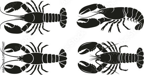 Lobster Silhouette Vector Set | Seafood Crustacean Marine Animal Icon Design Collection