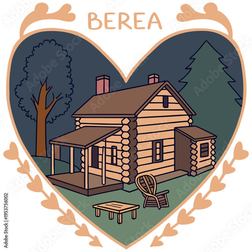 Cozy Log Cabin at Night in Berea Kentucky Heart Graphic