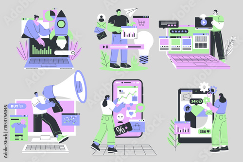 Digital Marketing Mini Compositions with Social Media and Analytics Elements