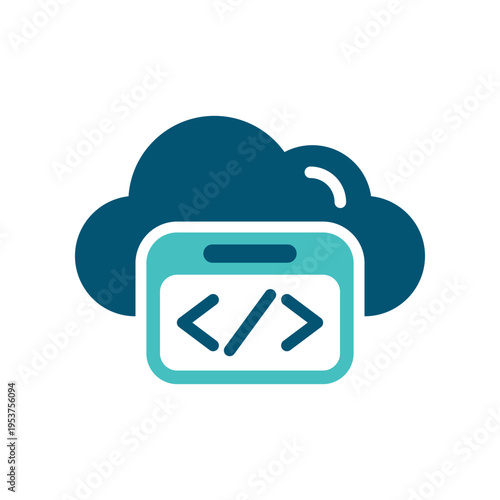 A cloud with a code window represents software development in a hosted environment. This graphic suits developer tools, web platforms, application dashboards, and programming materials