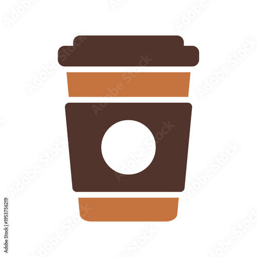 A takeaway cup with a lid represents a creamy coffee drink. This graphic suits cafe menus, portable drink branding, takeaway packaging, and vendor promotions