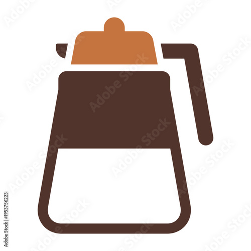 A coffee pot with a lid represents manual brewing equipment. This graphic suits beverage menus, barista guides, kitchen graphics, and cafe branding