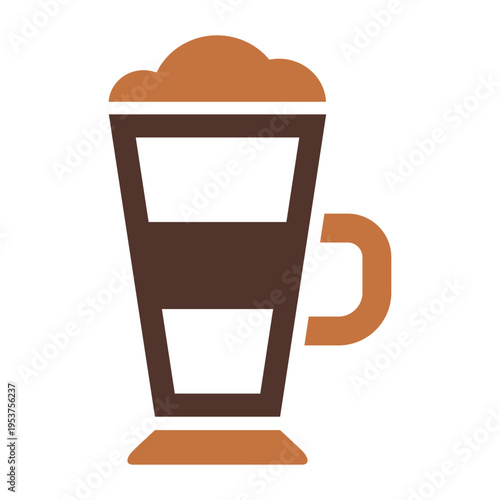 A tall layered cup represents a macchiato coffee beverage. This graphic suits drink menus, cafe branding, takeaway graphics, and dessert promotions