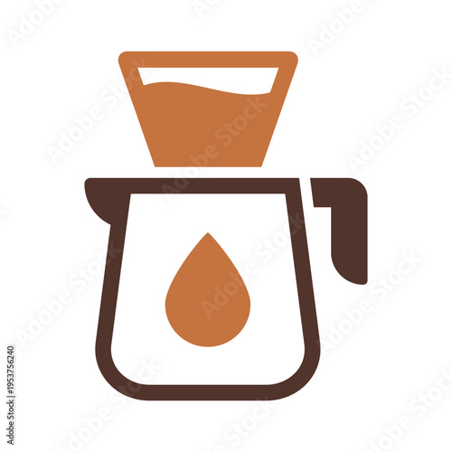 A dripper with a drop symbol represents manual coffee filtering. This graphic suits brewing guides, barista tools, cafe menus, and kitchen graphics