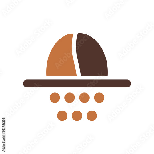 A bean and falling grounds represent coffee grinding and preparation. This graphic suits brewing guides, cafe menus, barista tools, and product packaging