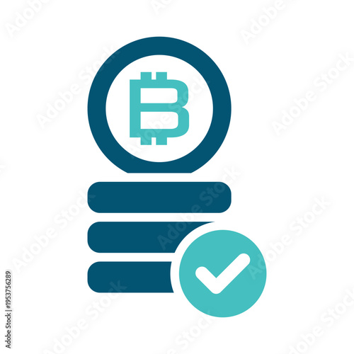 Stacked coins with a check mark represent cryptocurrency staking and verified rewards. This graphic suits earning dashboards, blockchain platforms, fintech apps, and investment service materials