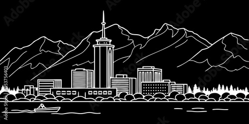USA, US, U.S, United States - Anchorage skyline minimal svg mountains simple line vector 
