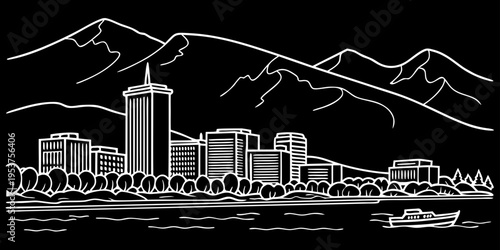 USA, US, U.S, United States - Minimal Anchorage Alaska Skyline – Simple Mountain Line Art SVG Vector Design | USA US U.S United States City Outline Illustration