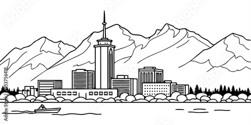 USA, US, U.S, United States - Anchorage skyline minimal svg mountains simple line vector 
