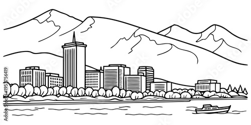 USA, US, U.S, United States - Minimal Anchorage Alaska Skyline – Simple Mountain Line Art SVG Vector Design | USA US U.S United States City Outline Illustration
