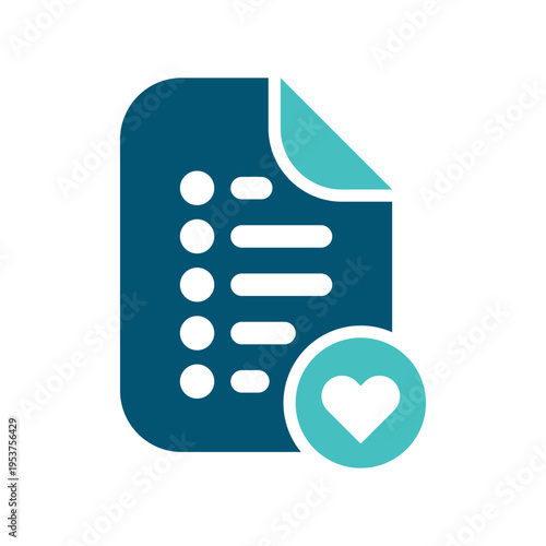 A document with a heart badge represents a saved wishlist item. This graphic suits ecommerce accounts, favorite product pages, shopping apps, and retail dashboard materials