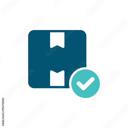 A box with a check mark represents a verified package ready for delivery. This graphic suits ecommerce order management, shipping services, warehouse systems, and retail fulfillment materials