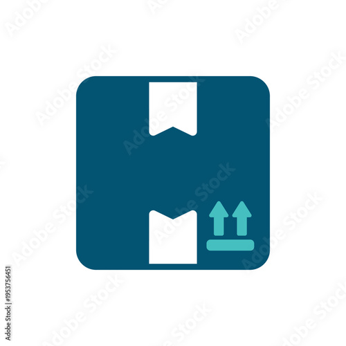 A marked box with upward arrows represents a prepared parcel for shipment. This graphic suits ecommerce packaging, warehouse systems, courier services, and retail logistics materials