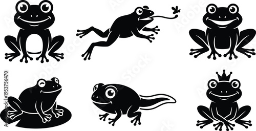 Cartoon Frog Vector Set | Cute Amphibian Animal Character Icon
