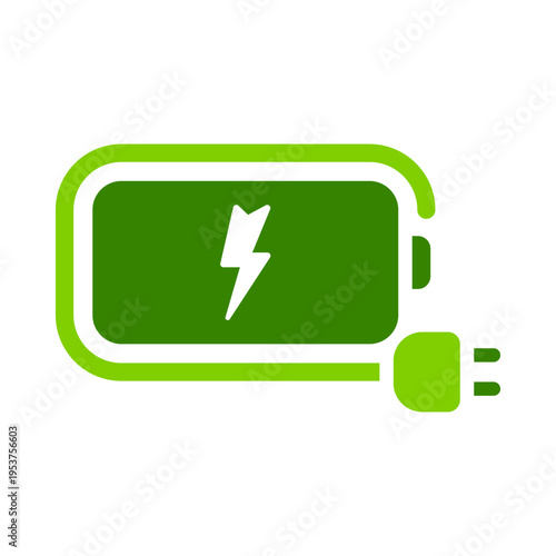 A battery with a plug represents electric charging and stored power. This graphic suits charging services, electric vehicle platforms, energy apps, and sustainable transport materials