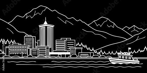 USA, US, U.S, United States - Minimal Juneau Alaska Skyline – Coastal Mountain Line Art SVG Vector Design | USA US U.S United States City Outline Illustration