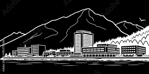 USA, US, U.S, United States - Juneau skyline minimal svg coastal mountain line vector
