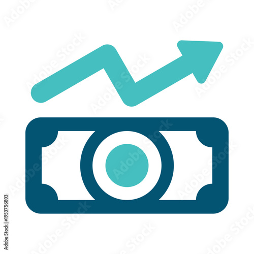 A banknote with an upward line represents profit and positive financial performance. This graphic suits revenue reports, business dashboards, investment materials, and accounting presentations