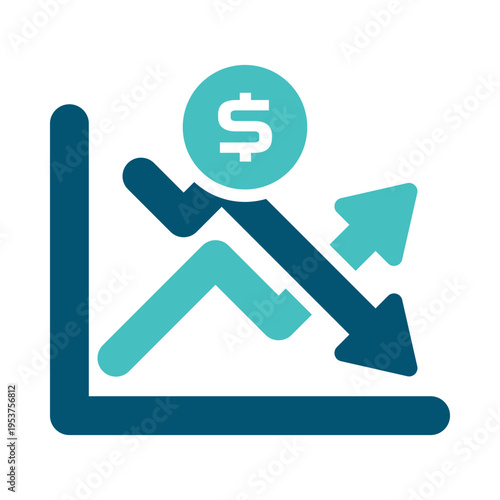 A chart with rising and falling arrows represents stock performance and market movement. This graphic suits investment dashboards, finance reports, trading tools, and business analytics presentations