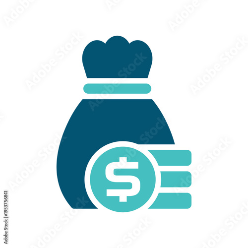 A money bag beside stacked coins represents capital and available financial resources. This graphic suits investment materials, corporate finance dashboards, banking services, and business growth 