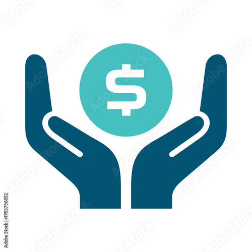 Two hands holding a currency sign represent savings and financial protection. This graphic suits banking tools, budgeting apps, retirement materials, and personal finance presentations