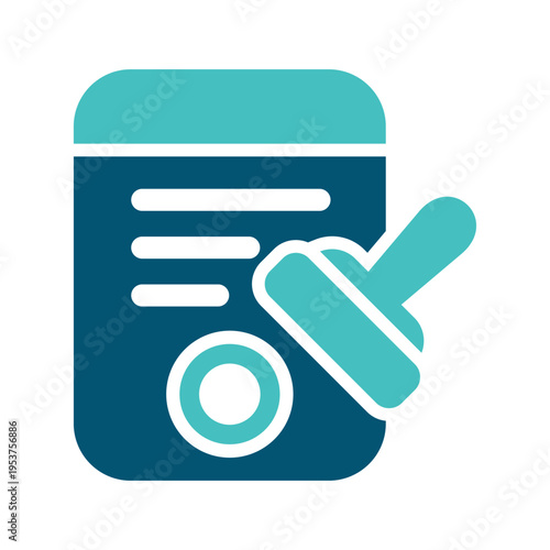 A financial document with a diagonal mark represents a loan agreement and approval process. This graphic suits lending platforms, banking materials, mortgage services, and accounting presentations
