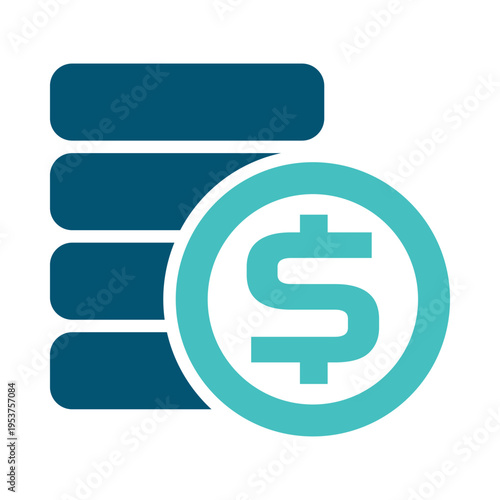 A stack of coins with a large currency sign represents stored monetary value. This graphic suits savings tools, banking services, finance dashboards, and investment presentations