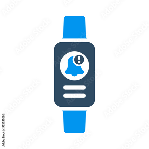 A smartwatch with a speech bubble and bell represents reminders and timely notifications. This graphic suits health apps, schedule dashboards, wearable alerts, and productivity interfaces