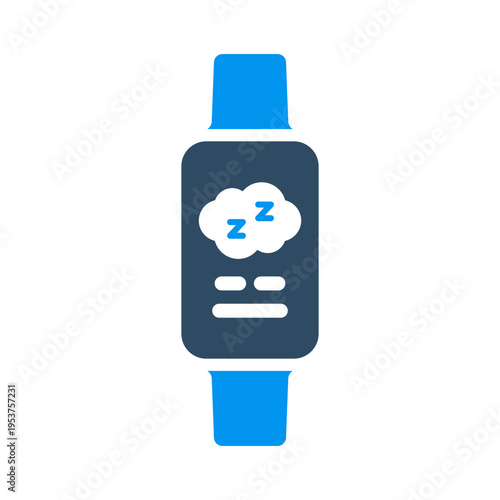 A smartwatch with a sleeping cloud represents sleep tracking and rest monitoring. This graphic suits wellness apps, bedtime dashboards, recovery programs, and wearable health interfaces