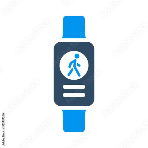 A smartwatch with a walking figure represents daily walk tracking and gentle activity monitoring. This graphic suits wellness apps, step dashboards, senior fitness tools, and wearable 