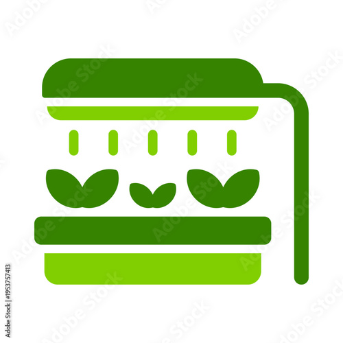 A grow light above seedlings represents artificial lighting for hydroponic cultivation. This graphic suits greenhouse systems, indoor farming tools, plant care guides, and smart agriculture materials